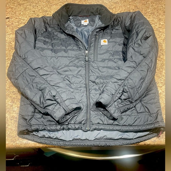 EUC WORN ONCE LIGHTWEIGHT PUFFER CARHARTT QUILTED LARGE JACKET COAT BLACK RD - Picture 2 of 11